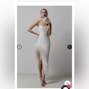 White Feather Bodycon Slit Dress